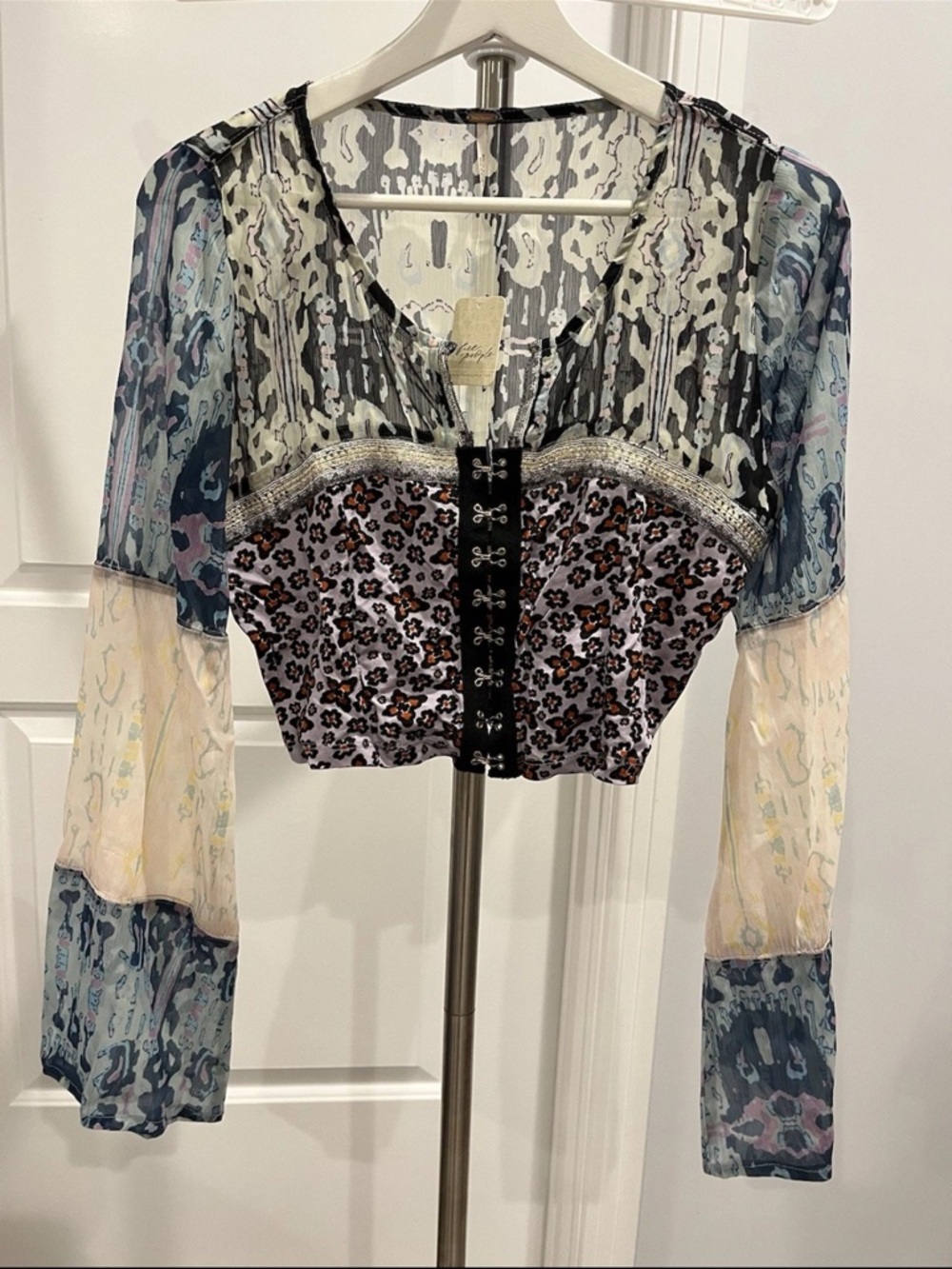 NEW Free People Walk That Way Top Lavender Sky Combo Size Small Bohemian - Picture 2 of 6